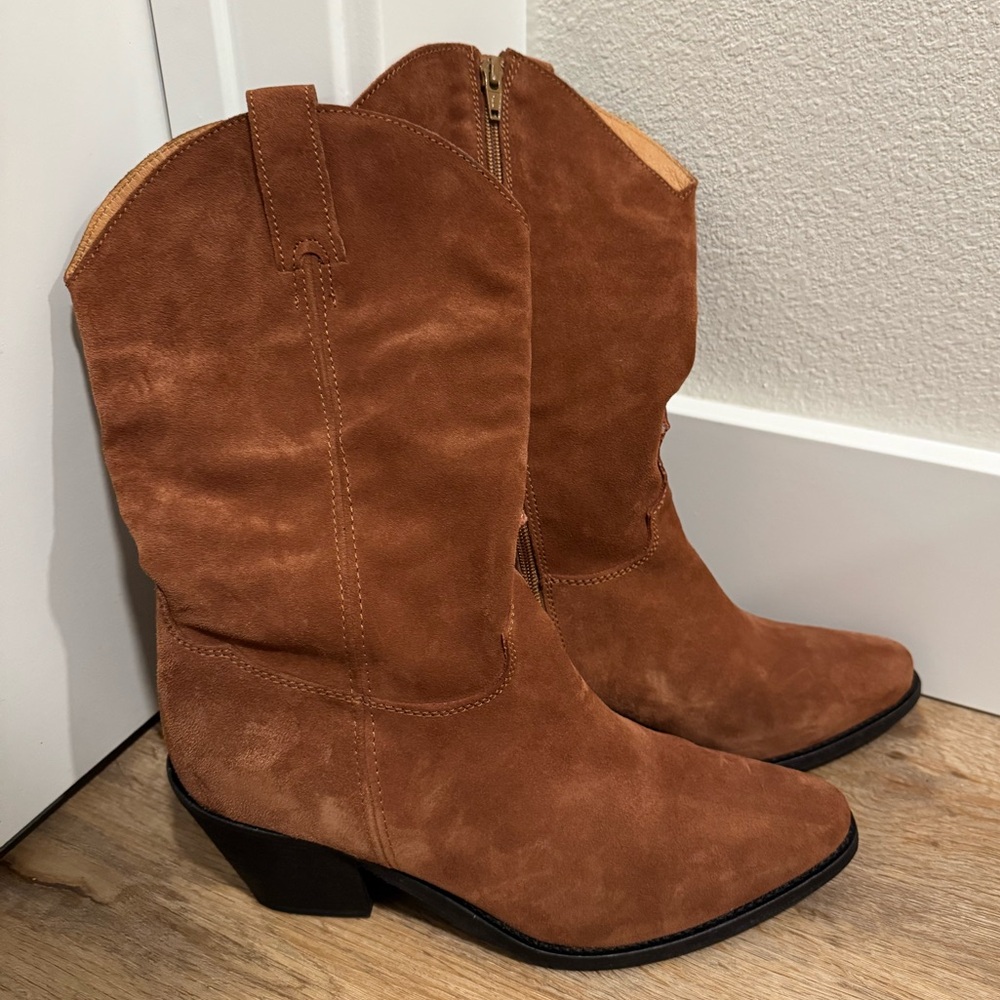 RED RAG suede mid calf cowboy boots size 42